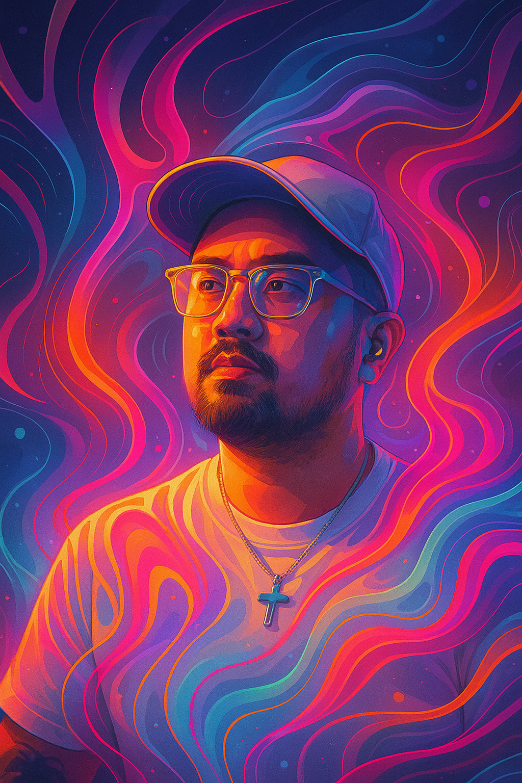 Colorful illustrated portrait of Andrew