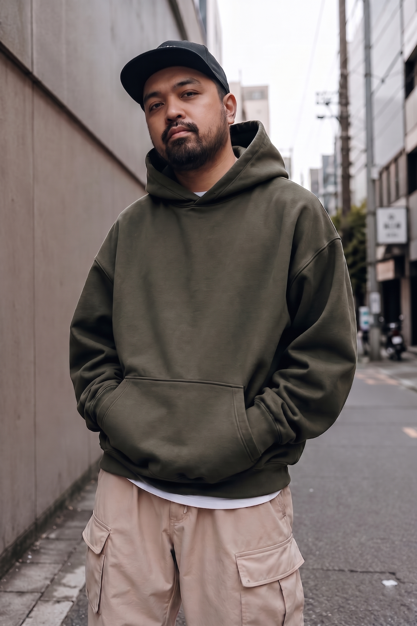 Andrew in an olive hoodie